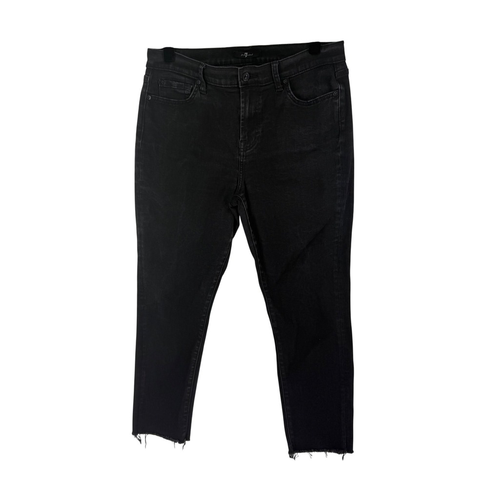 7 For All Mankind Roxanne Ankle Jeans Womens 32 Black‎ Raw Hem Slim